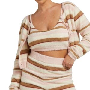 NWT Soft Cream Striped Brown Prink Tank Cardigan Bundle